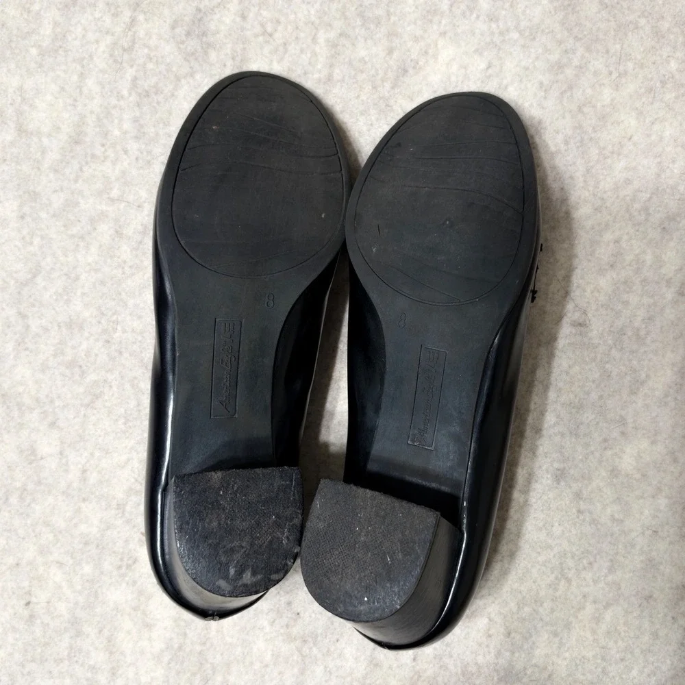 Y2K Heeled Penny Loafers Black Patent Leather Block Heel Shoes 8 Twee Preppy Mod_8